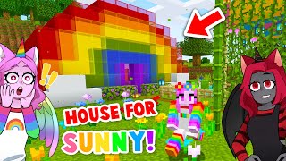 We Built A  RAINBOW HOUSE For My Twin Sister SUNNY In Minecraft!