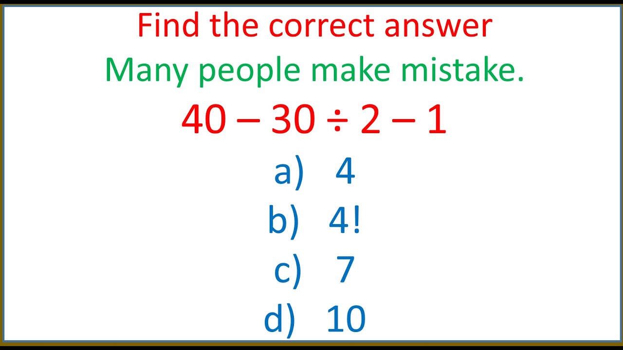 Simplify : 30 - 20 ÷ 2 - 1 - YouTube