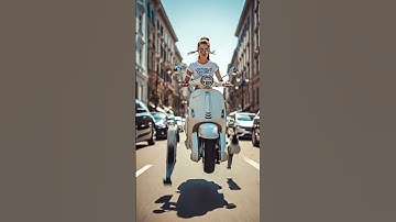 Young American Beauty on a Futuristic Vespa! Riding a Robotic Vespa with Horse Legs