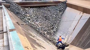 Barge Unloading 4800 Tons of Large Cobblestones - Part 2 - Vlog of Work on the Barge