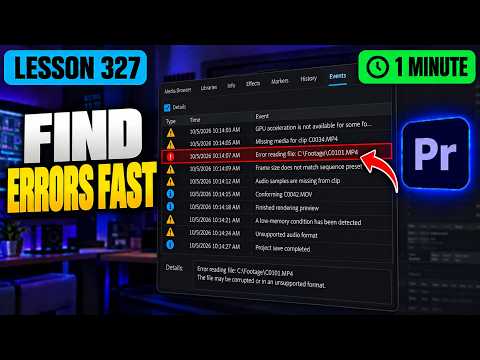 How to Use the Events Panel to Track Warnings and Errors - Lesson 327 Adobe Premiere Tutorial