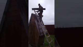 Иван Николаевич ремонтирует конёк на крыше