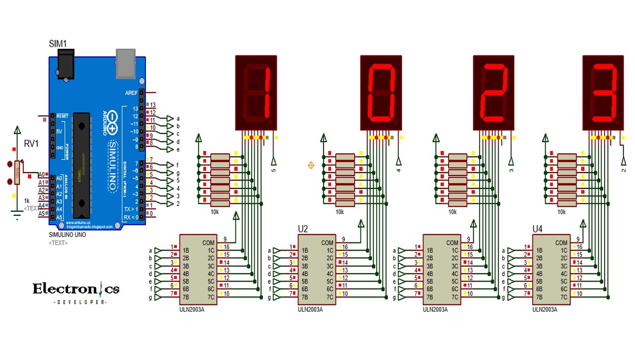 Design & simulate 4-channel CA Seven Segment Display Module | ULN2003A ...