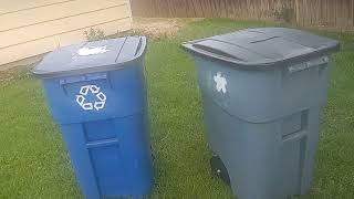 Gray vs Blue 50 gallon Rubbermaid rollout cart review 