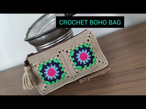 Fıstık cüzdan yapımı💚 CROCHET BOHO BAG✨Örgü Cüzdan 🌸Handmade Bag ✨ Crochet Bag✨Motifli Cüzdan Yapımı