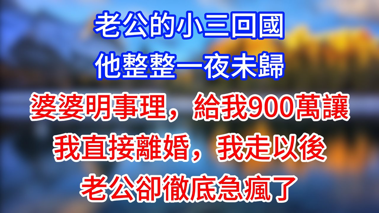 【完結】老公的小三回國，他整整一夜未歸，婆婆明事理，給我900萬讓我直接離婚，我走以後，老公卻徹底急瘋了