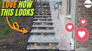 Building Outdoor Steps Time Lapse | Block Step Staircase with Hardscape Lighting