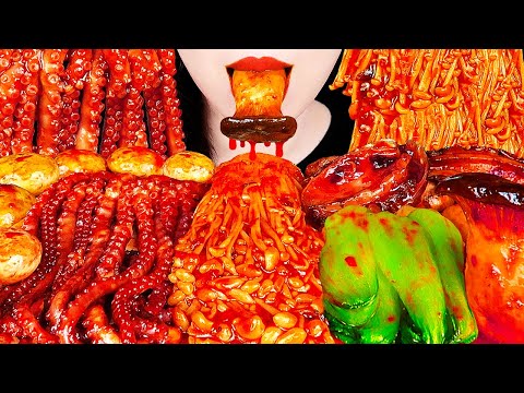 ASMR SPICY MUSHROOM PLATTER, OCTOPUS, <strong>ABALONE</strong> 팽이버섯, 매운 낙지, 전복먹방 ENOKI MUSHROOM COOKING&amp;amp;EATING SOUNDS