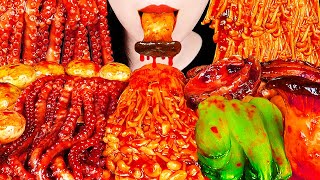 ASMR SPICY ENOKI MUSHROOM OCTOPUS 불닭 팽이버섯, 낙지 먹방 咀嚼音えのき MUKBANG COOKING&EATING SOUNDS