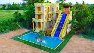 Building Most Creative 4-Story Mud Villa House With Contemporary Water Slide And Swimming Pool Park