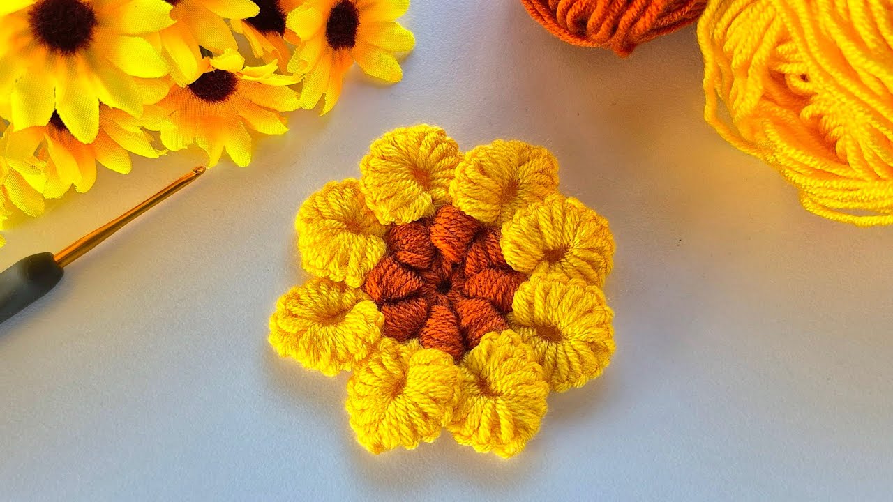 A very easy and elegant crochet sunflower flower motif knitting pattern 🌼💯