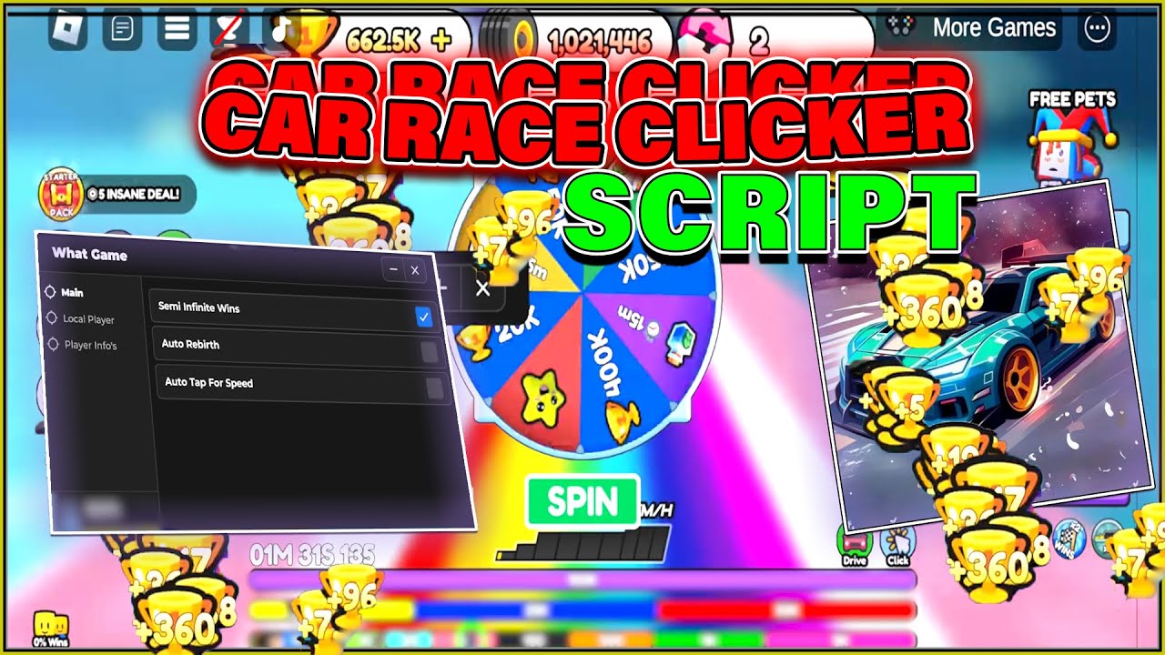 Car Race Clicker Script / Hack GUI - Infinite Wins, Auto Rebirth, Auto ...