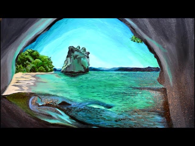 【P50号】good blue(cave) 油絵 oil painting How to paint A SEA CAVE LANDSCAPE with OIL PAINT! - YouTube