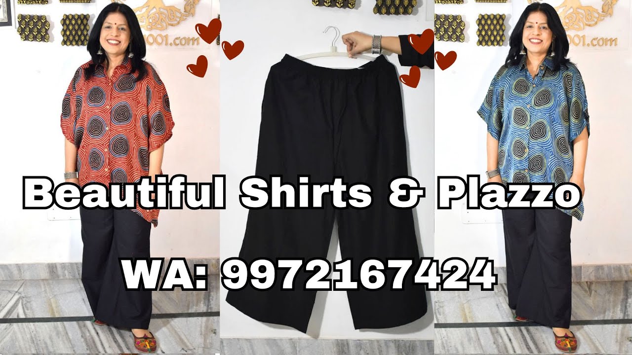 19Jan PLAIN COTTON PALAZZO & Ajrakh shirt kaftan- WA 9972167424