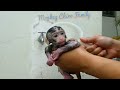Newborn Monkey Girl Happy Bathing