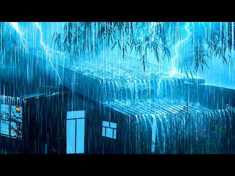 Deep Sleep Instantly in an Old Cabin with Torrential Rain & Intense Thunder on a Tin Roof at Night