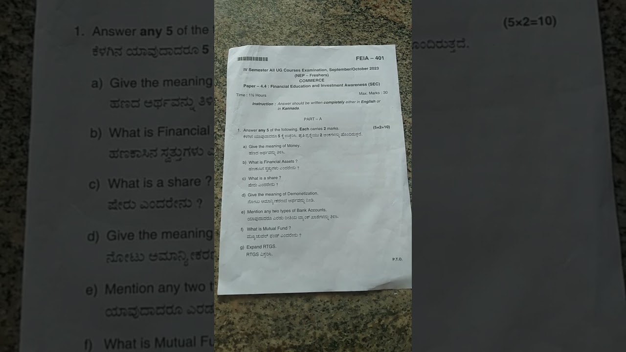 NEP B.com 4th sem FEIA ( Financial Education and Investment Awareness) question paper