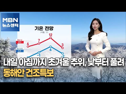 [<strong>날씨</strong>] <strong>내일</strong> 아침까지 초겨울 추위, 낮부터 풀려…<strong>동해안</strong> 건조특보 [MBN 뉴스센터]