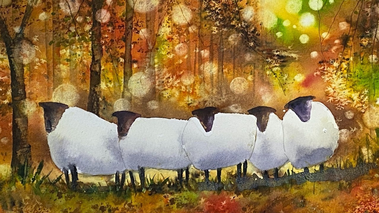 Как нарисовать овец осенью. Урок акварельной живописи