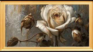 Ivory Bloom golden frame vintage art tv watercolor minimalist  abstract muted background wallpaper screenshot 4