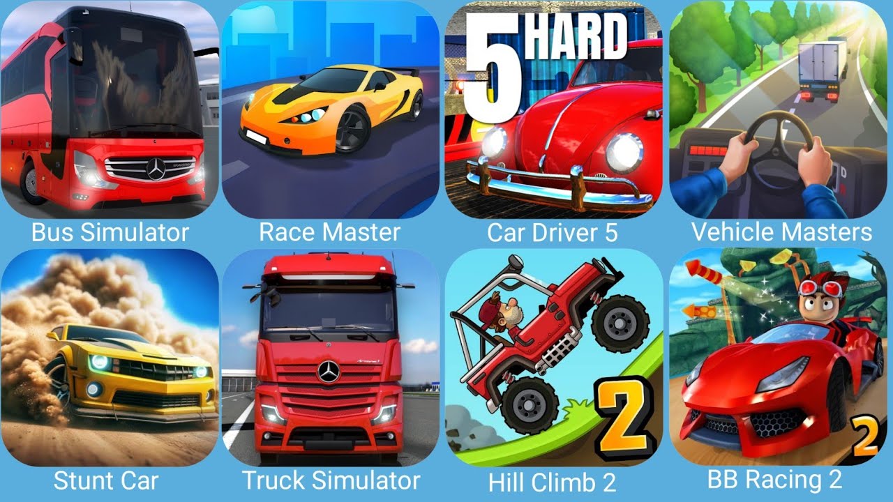 Stunt Car Extreme,Race Master 3D,Car Driver 5,Vehicle Masters,Bus Simulator Ultimate,BB Racing 2