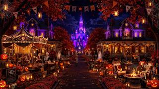 Haunted Halloween Carnival Ambience🎃Spooky Jazz, Pumpkin Village & Crackling Fire on an Autumn Night
