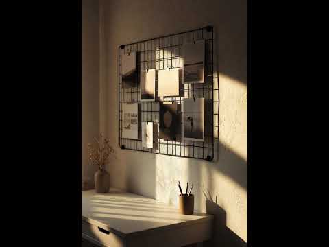 Мудборд органайзер-решітка 60×45 см чорний — металева дошка для фото, нотаток і декору, видео 3