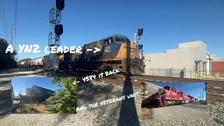 Csx YN2 INRD veterans unit and Y129 with a special visitor on the indy and crawfordsville line 