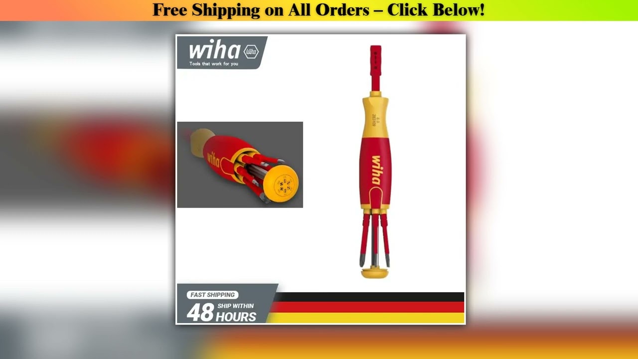 WIHA 38611 ELECTRIC SCREWDRIVER 1000V WITH TOOL STORAGE WITH 6 SLIM PHILLIP HEADS POSITIVE AND