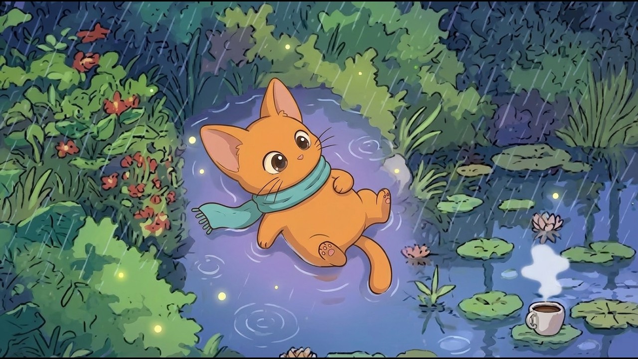 👉 Midnight Rain Pond 🌧 Cozy Cat Lofi for Study, Relax & Sleep – 3 Hours