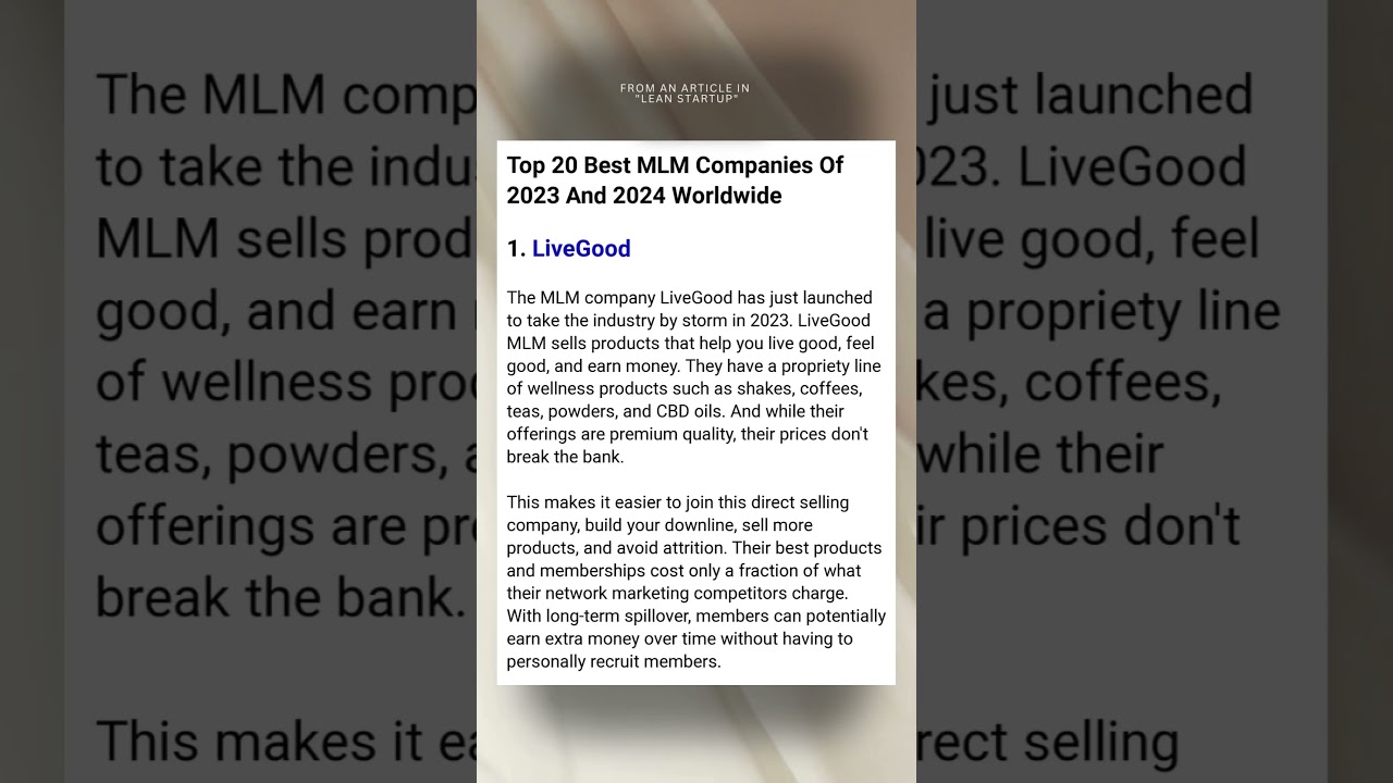 Why  JOIN LiveGood!   Top 20 Best MLM Companies 2024 World Wide Ranking! 