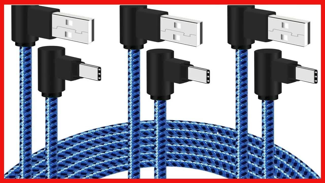 3 Pack 6FT 90 Degree Right Angle Braided Type C Fast Charging Cable USB-C Quick Charger Power Cord