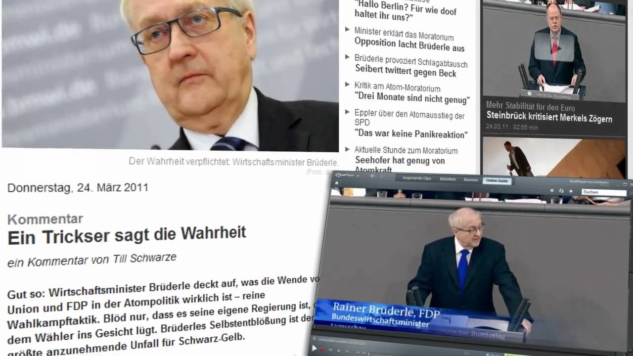 Pressestimmen: Brüderle (FDP) bezeichnet das Atom-Moratorium als reines Wahlkampfmanöver.