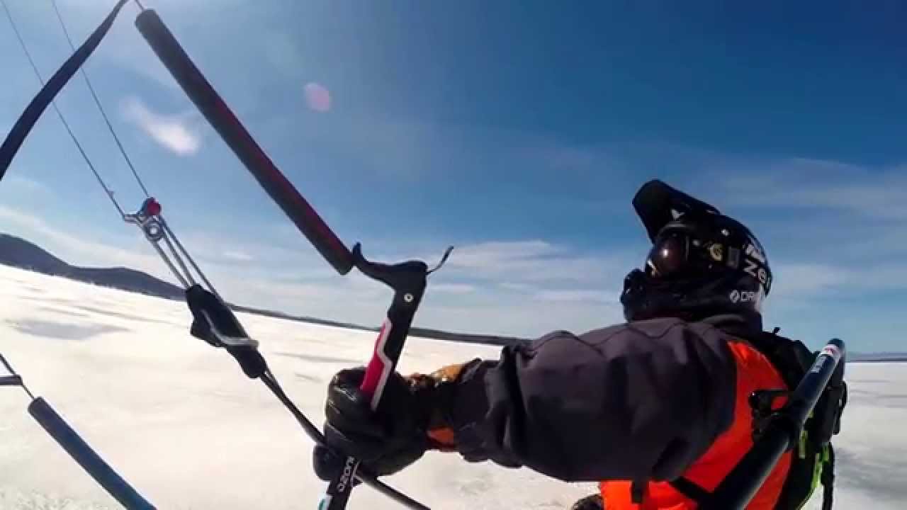 Hardwater Kiting. Late Season High Speed Snowkite Touring