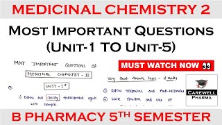 Medicinal Chemistry 5th semester Important Questions || Most Important Questions || Carewell Pharma