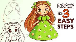 Simple Shapes, Line Art, Coloring- Draw A Cute Princess Step By Step- Easy Drawing Tutorial
