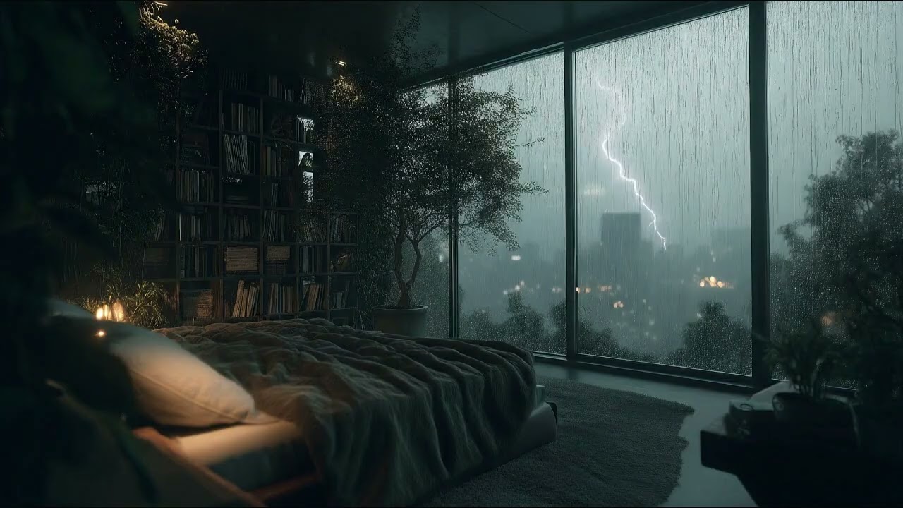 Late-Night Rain and Soft Thunder with Annie Above a Sleeping City | Calm Urban Storm 🌧️⚡🌃
