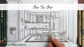 How to Draw A Kitchen in One Point Perspective | Step By Step How to Draw A Kitchen in One Point Perspective | Step By Step