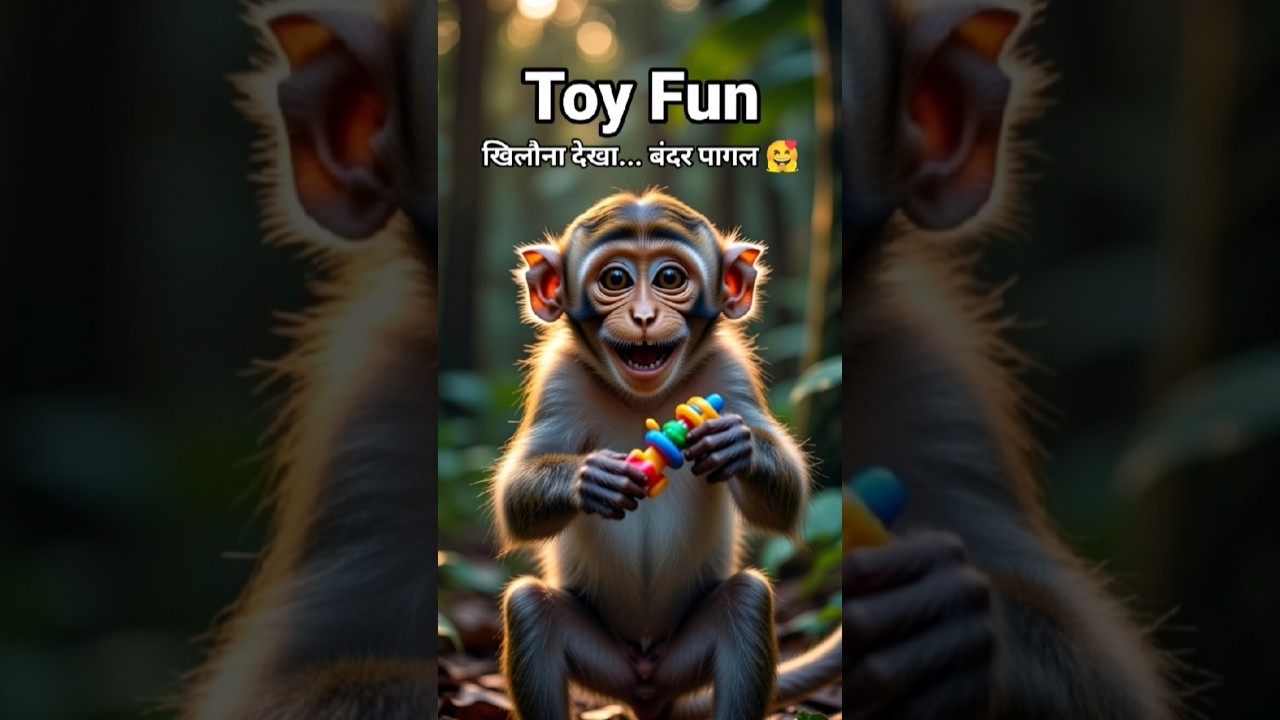 &ldquo;खिलौना देखा&hellip; बंदर पागल 😂🧸#monkeyfunny #toyfun #funnyshorts #animalcomedy#monkeyvideo#ai