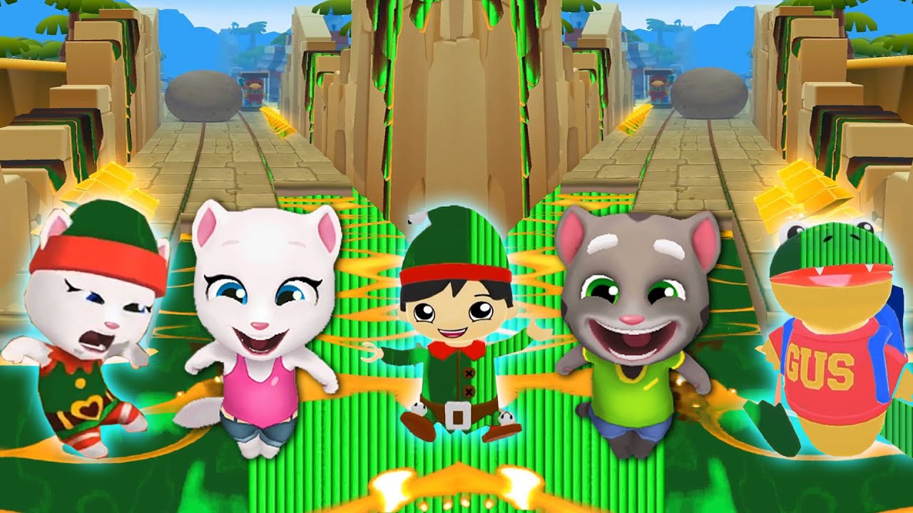 TAG WITH RYAN VS GOLD RUN GREEN BERRY VS GREEN WOOD ELF CHARACTERS LAVA FALLS DOWN FUNNY GAMEPLAY