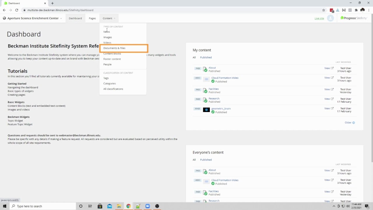 A screenshot from Sitefinity tutorials: Documents