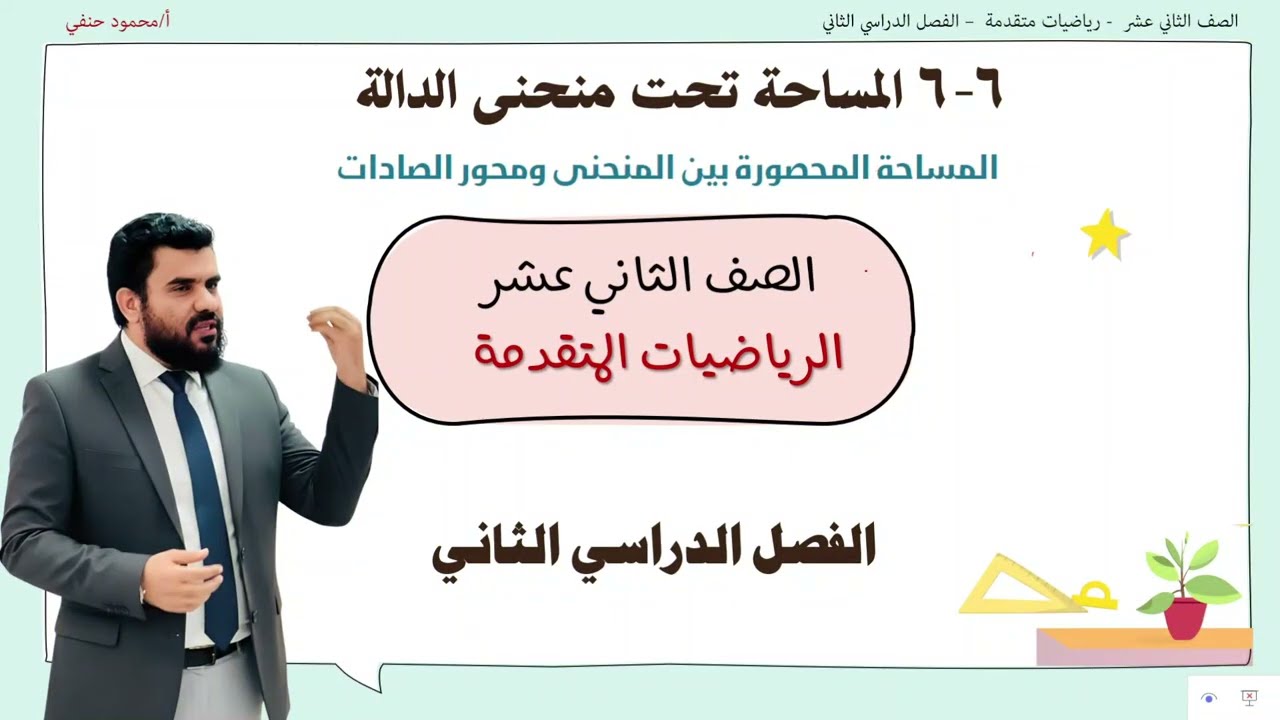 6 - 6 | المساحة المحصورة بين المنحنى ومحور الصادات صف12 متقدم ف2 | تعليم بلا حدود