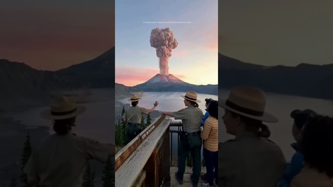 Caldera Cam: Dawn Ash Burst—Shockwave Ripples the Lake (No Fallout) [SORA AI]