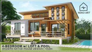 EP- 49 | 4 BEDROOM MODERN NATIVE HOUSE with LOFT & POOL | Modern Bahay Kubo Design (10x9m)| NEKO ART EP- 49 | 4 BEDROOM MODERN NATIVE HOUSE with LOFT & POOL | Modern Bahay Kubo Design (10x9m)| NEKO ART