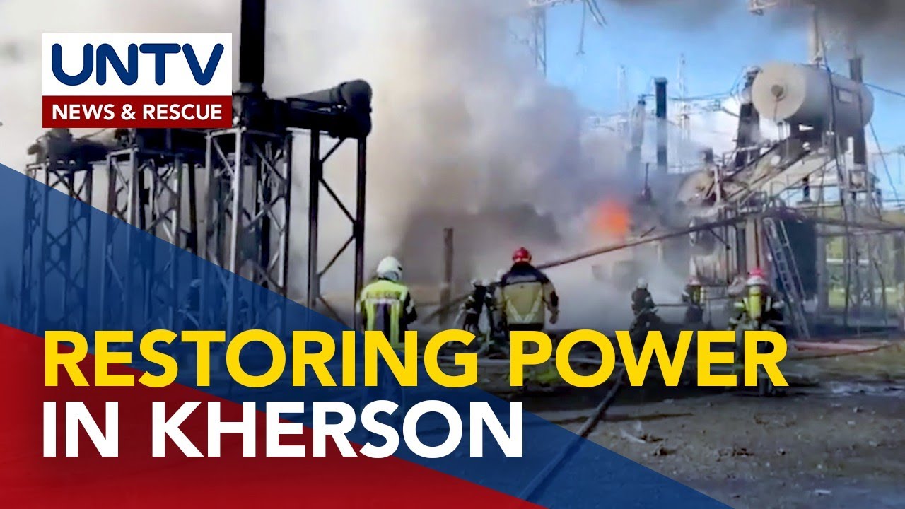 Russians work on electricity restoration in an occupied city of Kherson