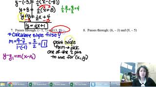Information 2.2 Day 3 - Point-Slope Form Skills Refresher & Start of Real World Notes Update
