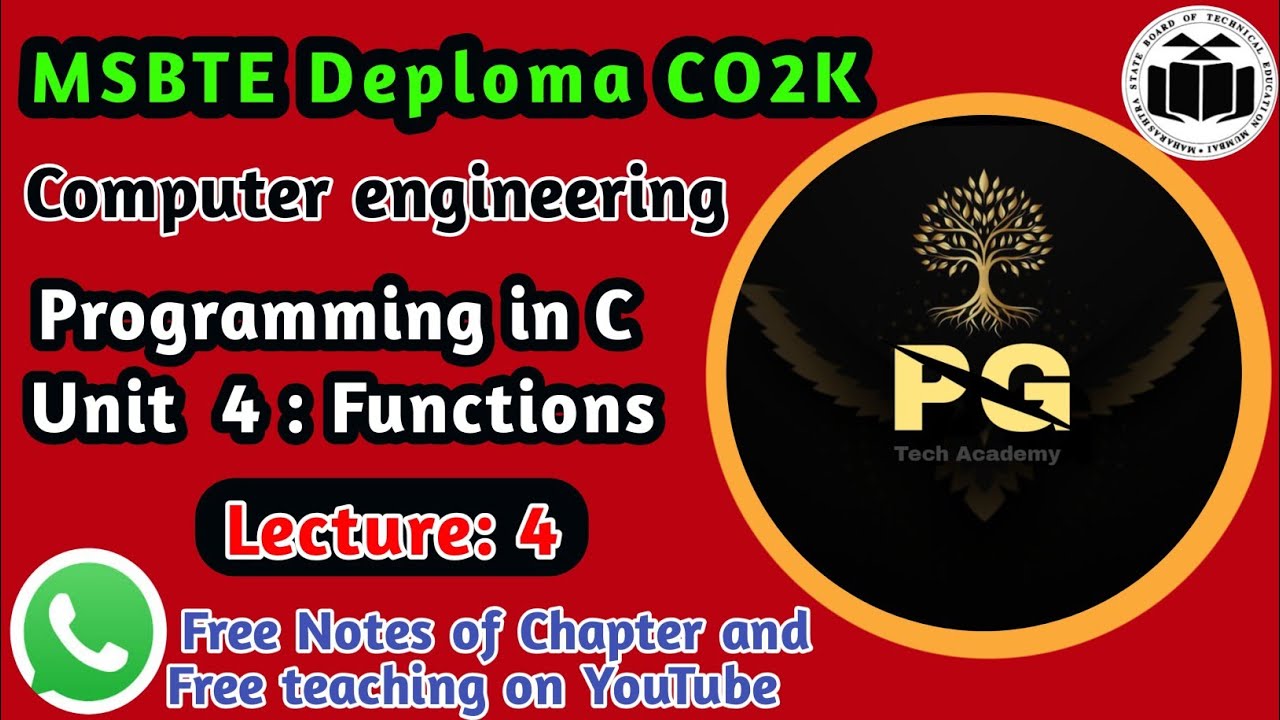 C Programming Lecture 4 PIC |Types of Functions in C (With Arguments&Without Arguments)with Programs