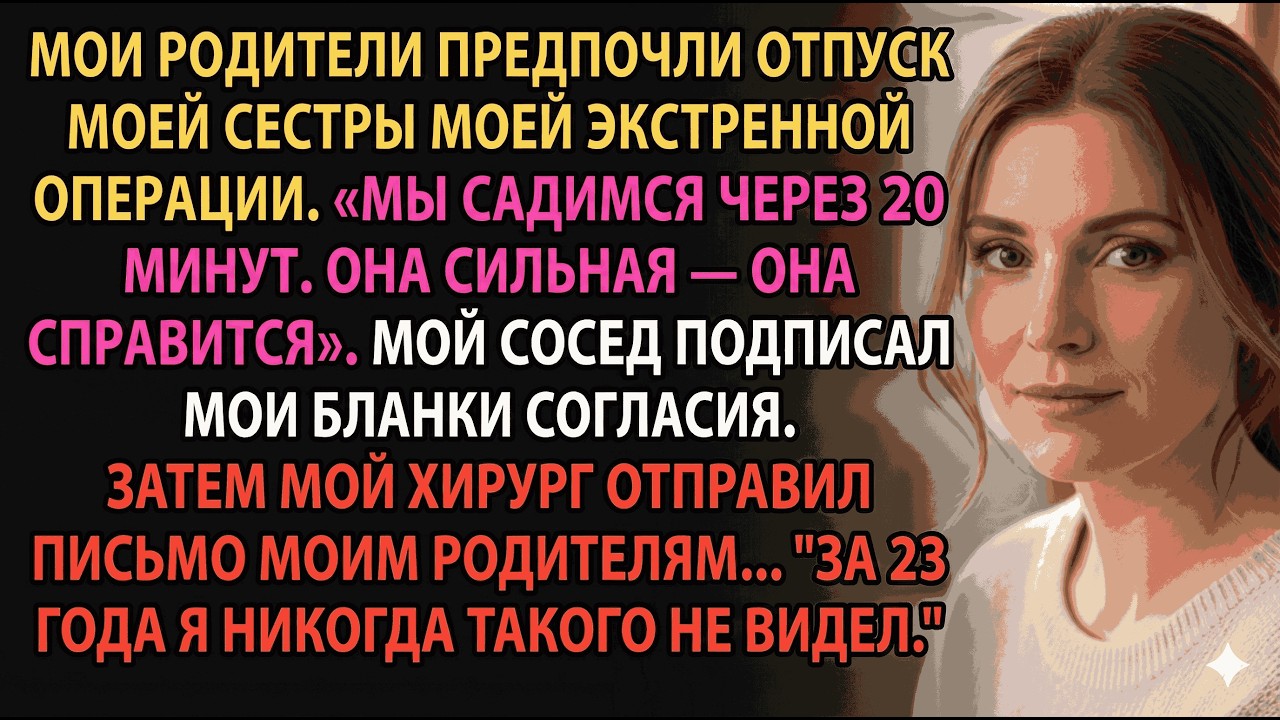 Родители выбрали отпуск сестры вместо моей срочной операции—Врач прислал им письмо