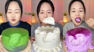 asmr mukbang - matcha cake, vanilla whipped cream cake, taro cream cake eating sound