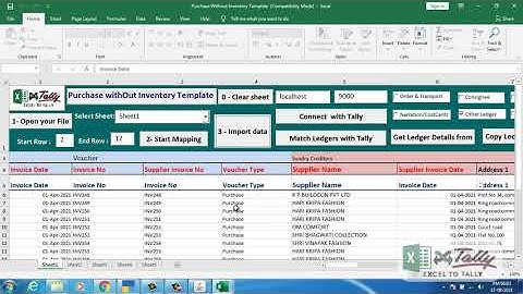 Excel to tally import Purchase without Inventory data from Tally